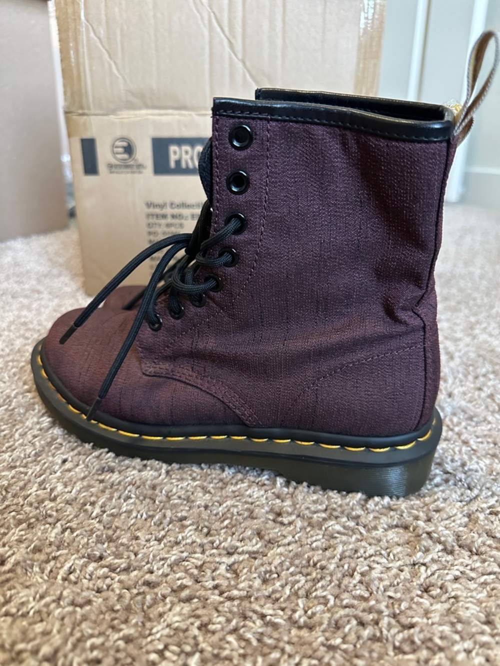 Dr. Martens Burgundy Canvas Lace-Up Combat Boots